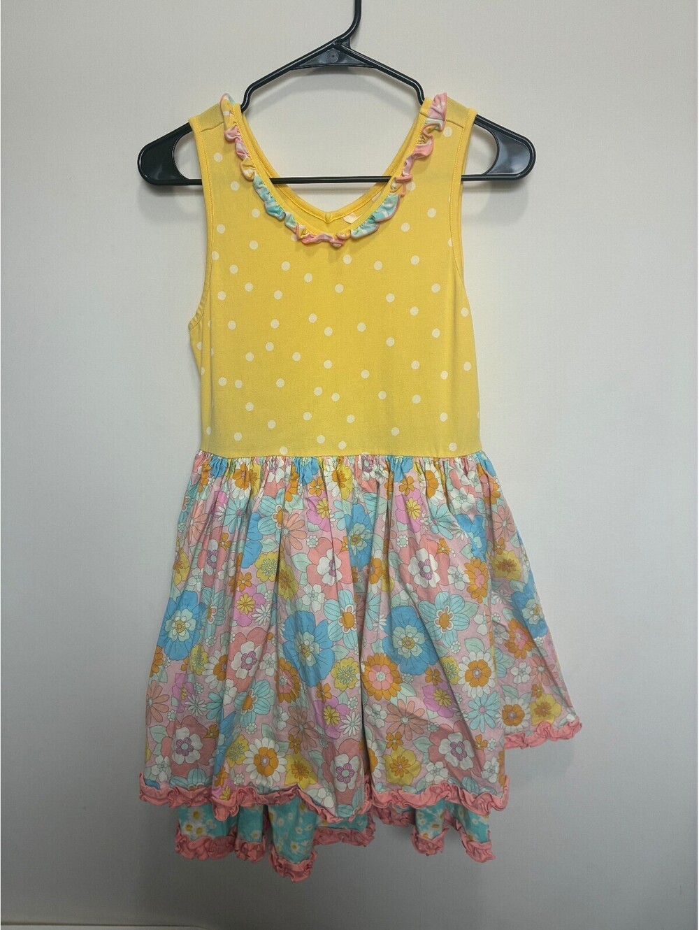Matilda Jane Girls Yellow Polka Dot and Floral Dress Size 16